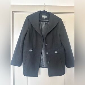Short Black Wool Pea Coat | Size Large